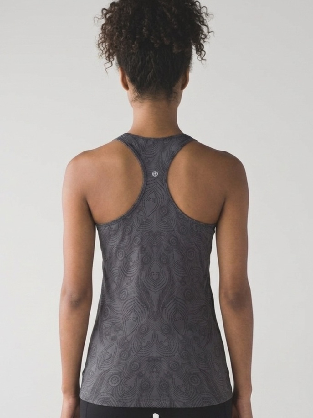 Lululemon Cool Racerback Tank Top Peacock Feather Dot Black Gray Size 6 - Picture 11 of 11